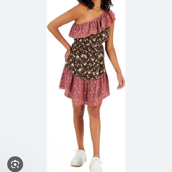 Bar III Floral Strapless Mini Dress Brown Pink | Size XS | NWT - Picture 1 of 12